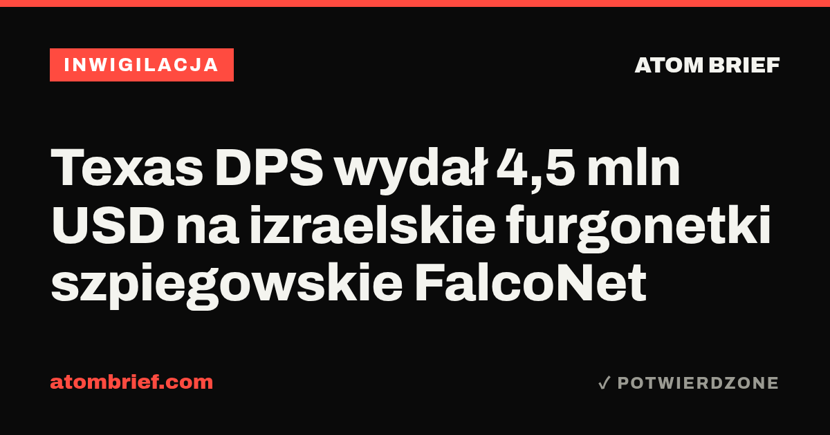Texas DPS wydał 4,5 mln USD na izraelskie furgonetki szpiegowskie FalcoNet