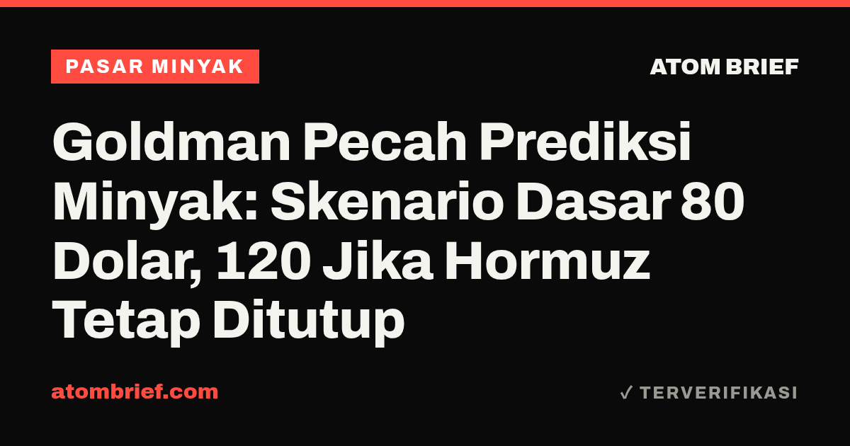 Goldman Pecah Prediksi Minyak: Skenario Dasar 80 Dolar, 120 Jika Hormuz Tetap Ditutup