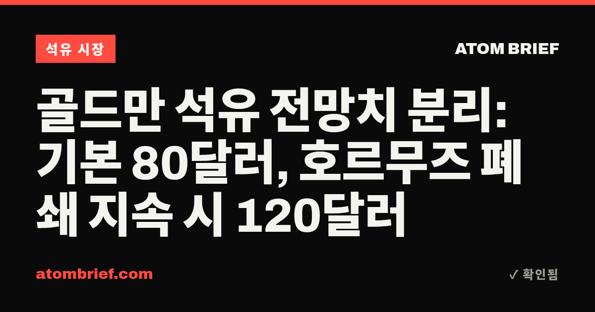 골드만 석유 전망치 분리: 기본 80달러, 호르무즈 폐쇄 지속 시 120달러