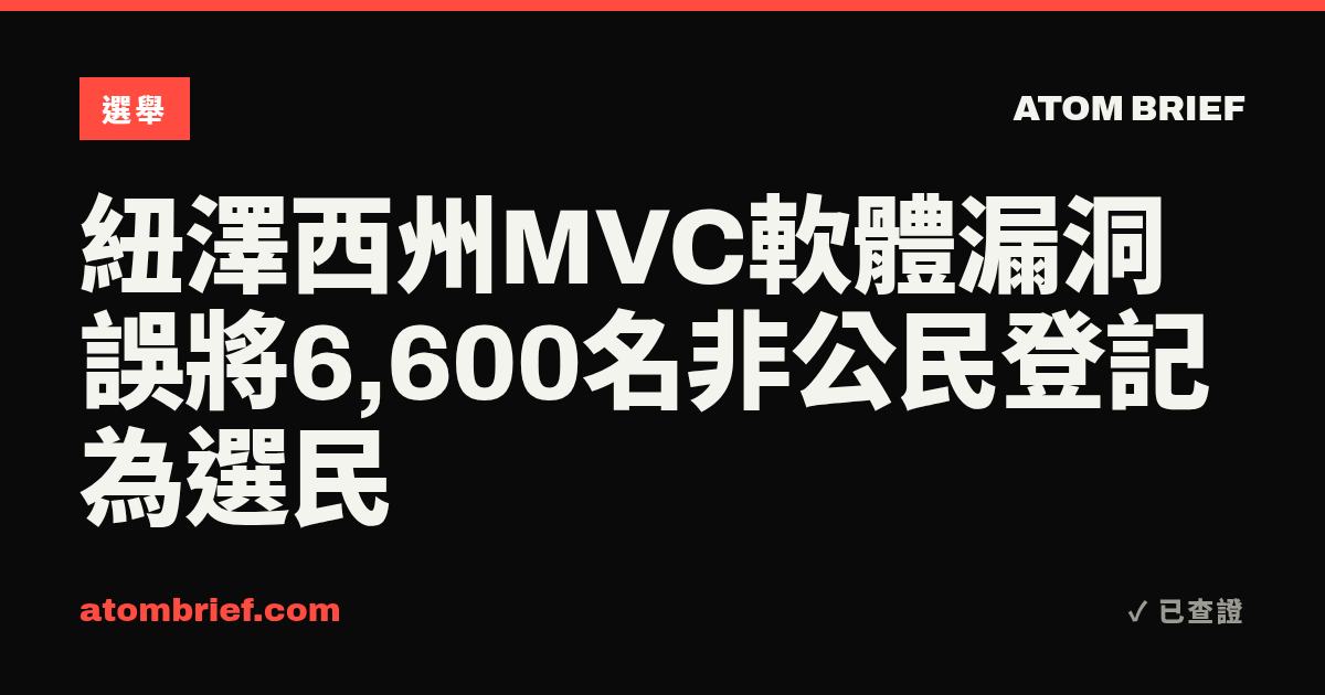 紐澤西州MVC軟體漏洞誤將6,600名非公民登記為選民