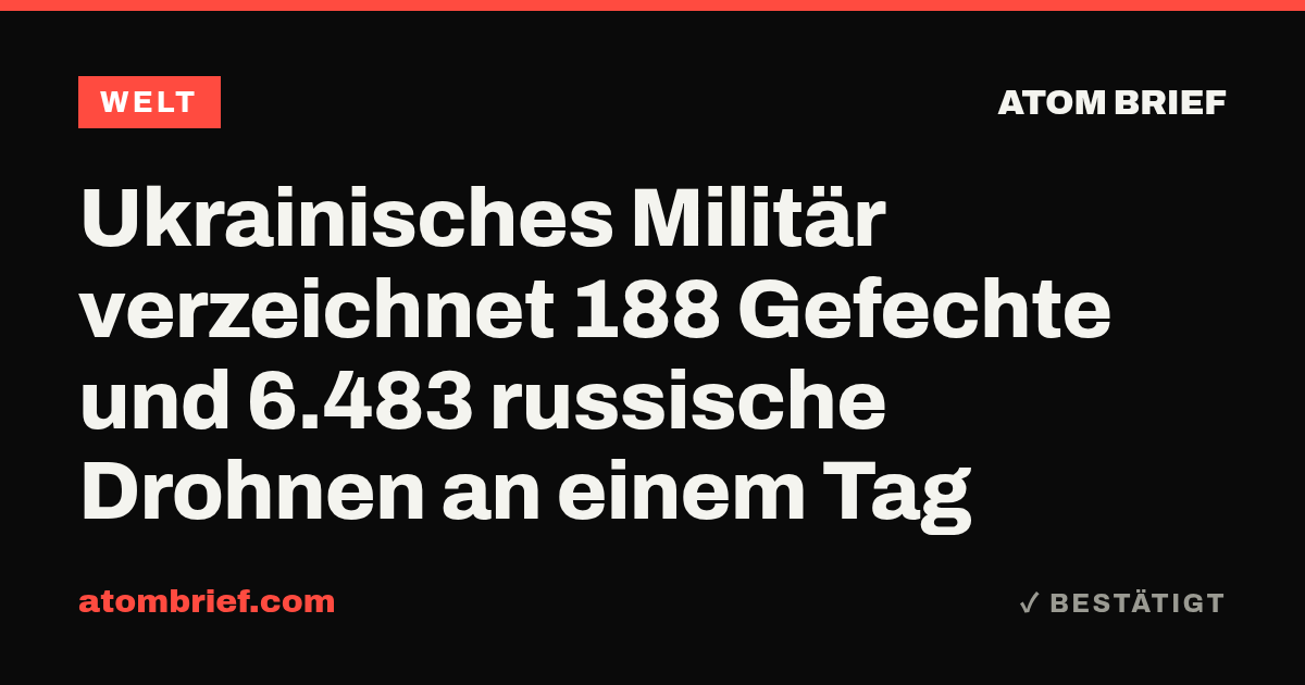 Ukrainisches Militär verzeichnet 188 Gefechte und 6.483 russische Drohnen an einem Tag