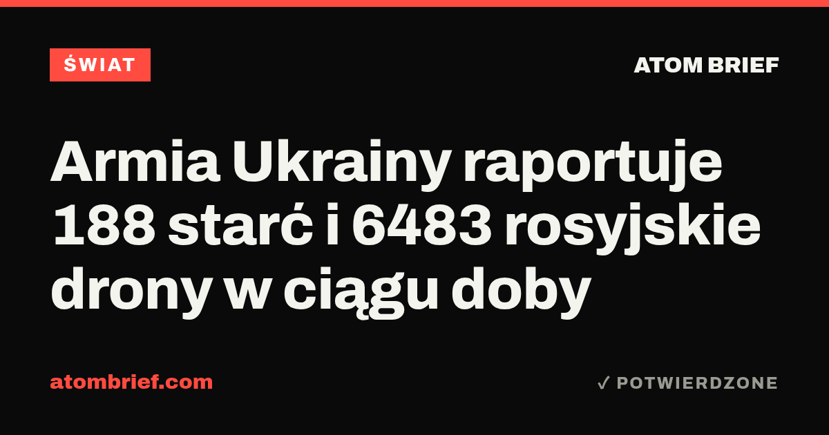 Armia Ukrainy raportuje 188 starć i 6483 rosyjskie drony w ciągu doby