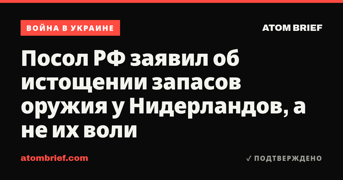 Посол РФ заявил об истощении запасов оружия у Нидерландов, а не их воли