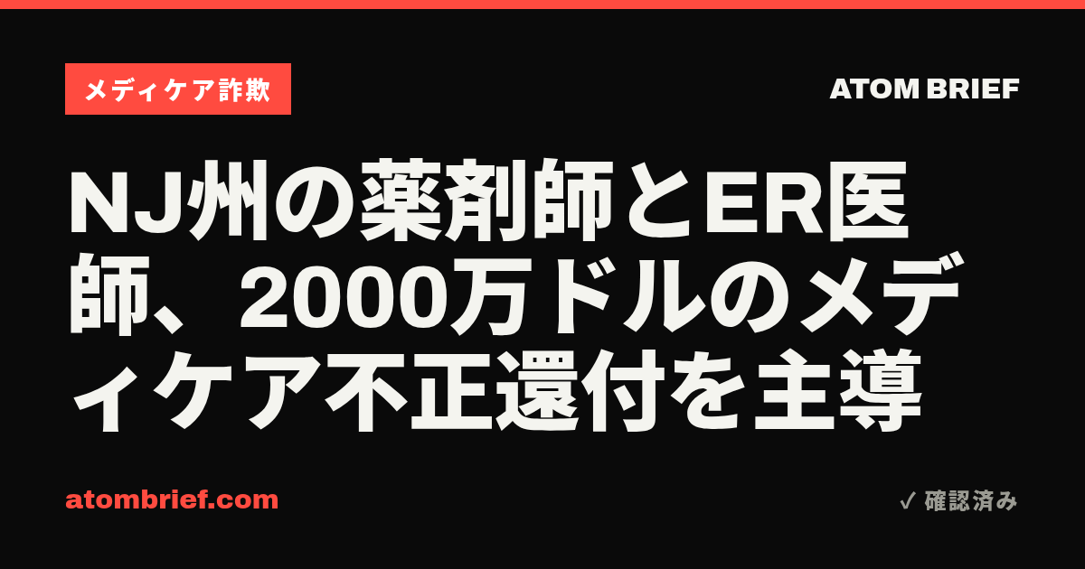 NJ州の薬剤師とER医師、2000万ドルのメディケア不正還付を主導