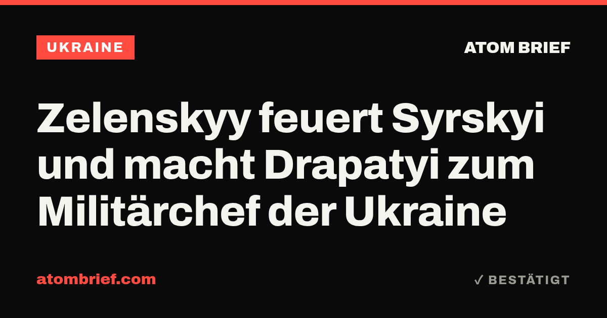 Zelenskyy feuert Syrskyi und macht Drapatyi zum Militärchef der Ukraine