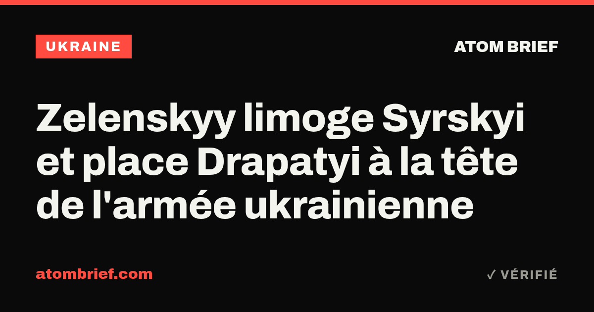 Zelenskyy limoge Syrskyi et place Drapatyi à la tête de l'armée ukrainienne