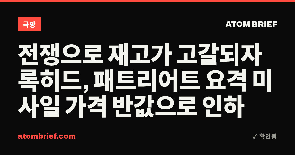 전쟁으로 재고가 고갈되자 록히드, 패트리어트 요격 미사일 가격 반값으로 인하