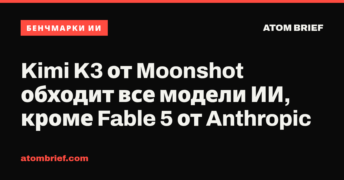 Kimi K3 от Moonshot обходит все модели ИИ, кроме Fable 5 от Anthropic