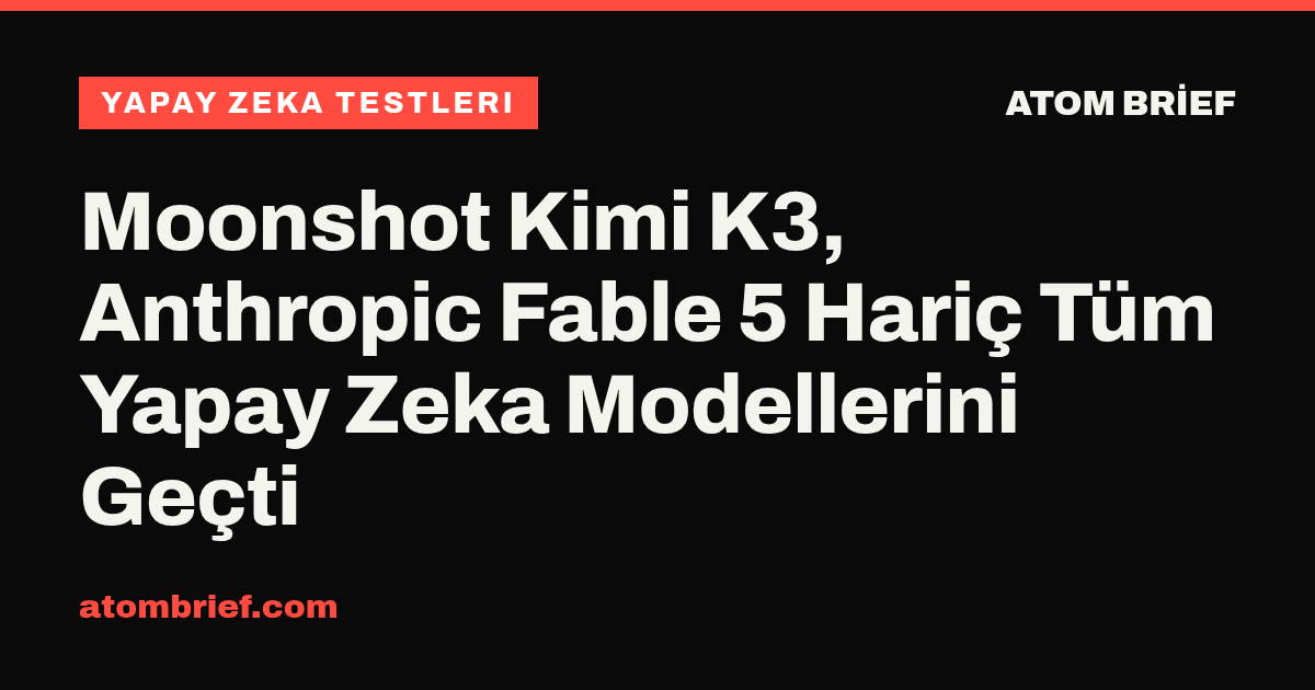Moonshot Kimi K3, Anthropic Fable 5 Hariç Tüm Yapay Zeka Modellerini Geçti
