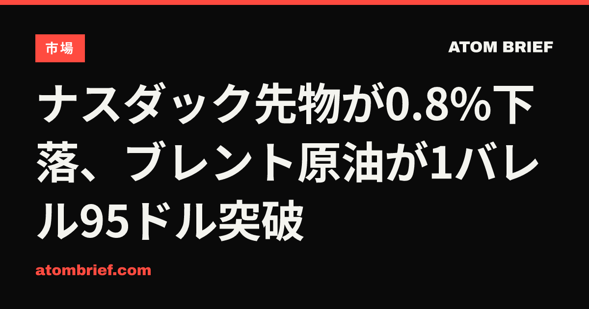ナスダック先物が0.8%下落、ブレント原油が1バレル95ドル突破
