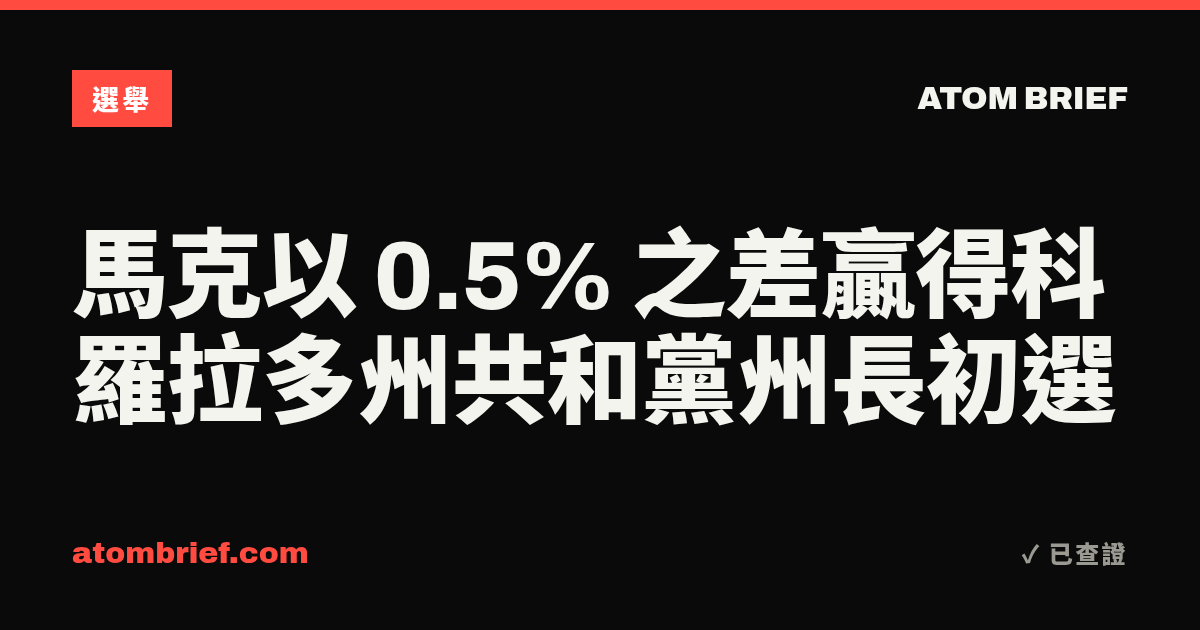 馬克以 0.5% 之差贏得科羅拉多州共和黨州長初選