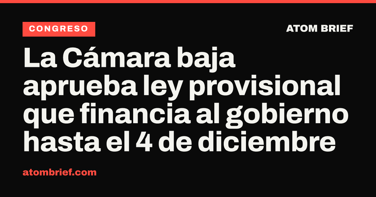 La Cámara baja aprueba ley provisional que financia al gobierno hasta el 4 de diciembre