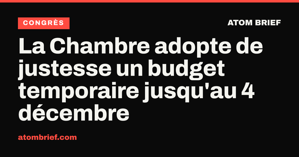 La Chambre adopte de justesse un budget temporaire jusqu'au 4 décembre