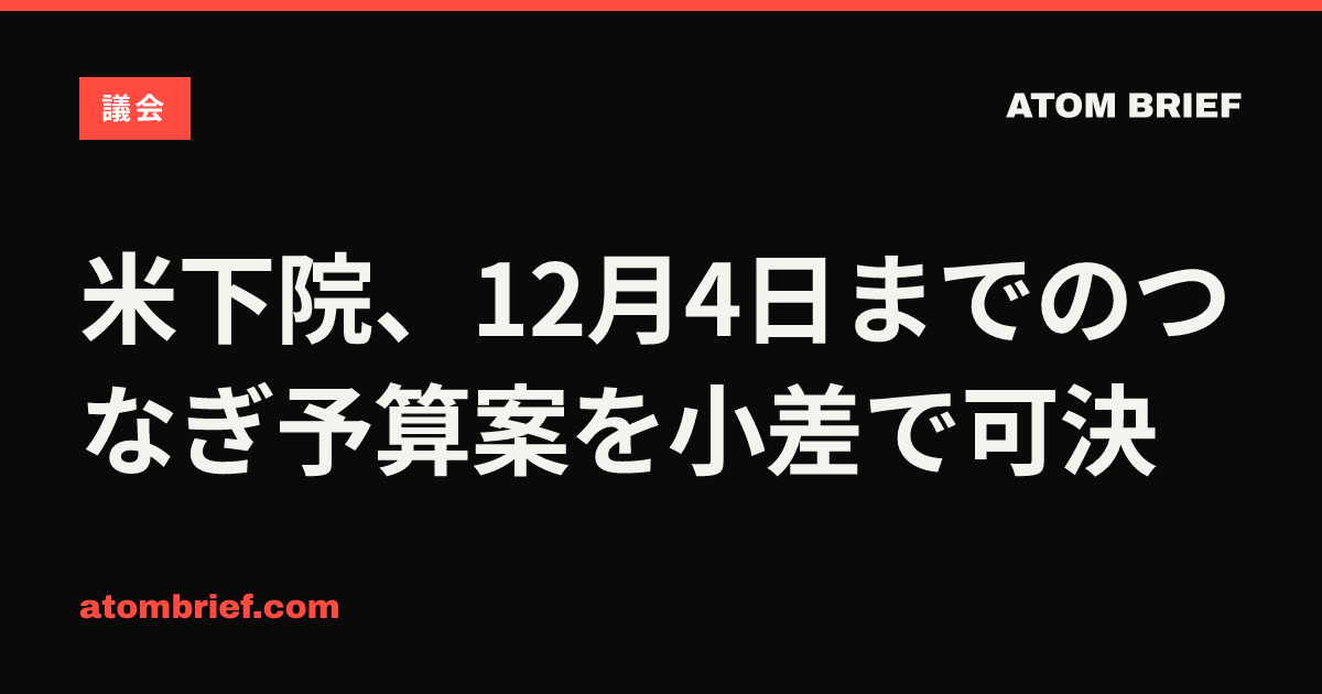 米下院、12月4日までのつなぎ予算案を小差で可決