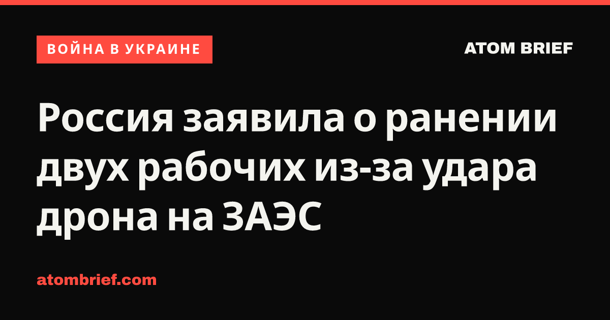 Россия заявила о ранении двух рабочих из-за удара дрона на ЗАЭС