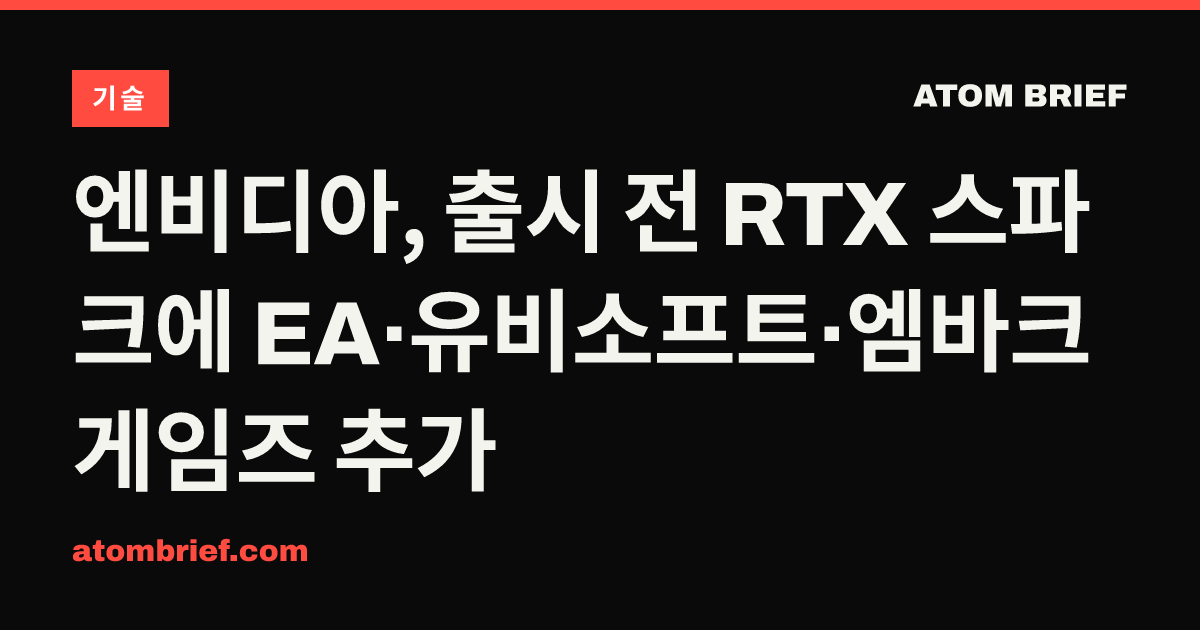 엔비디아, 출시 전 RTX 스파크에 EA·유비소프트·엠바크 게임즈 추가