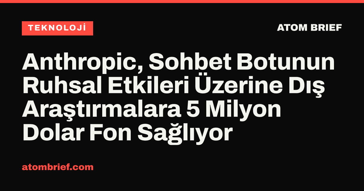 Anthropic, Sohbet Botunun Ruhsal Etkileri Üzerine Dış Araştırmalara 5 Milyon Dolar Fon Sağlıyor